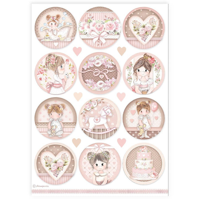 A4 Reispapier Packung - Baby Mädchen Kreise