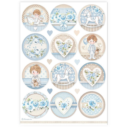 A4 Reispapier Packung - Baby Jungen Kreise