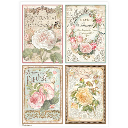 A4 Reispapier Packung - 4 Karten Rosen