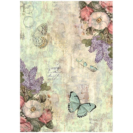 A4 Reispapier verpackt - Wonderland Blumen und Schmetterlinge