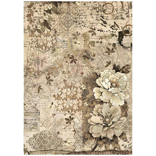 A4 Reispapier verpackt - Old Lace Blume und Spitze