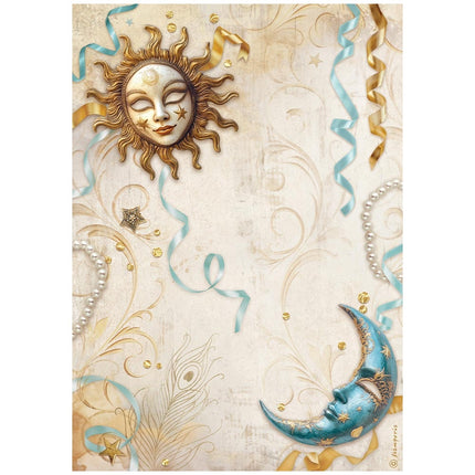 A4 Reispapier verpackt - Masquerade Sonne und Mond