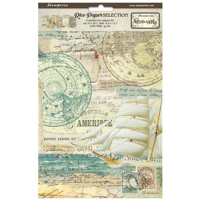 Auswahl 6 Reispapier A4 - Around the world