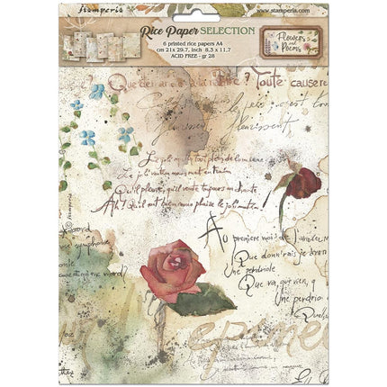 Printed 6 Rice paper A4 selection for Art and Craft - Flowers and Poems