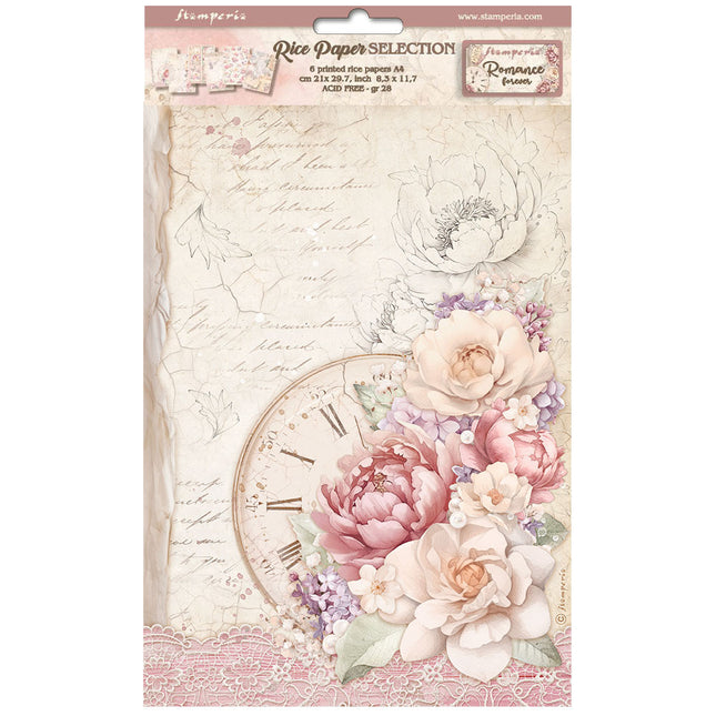 Auswahl 6 Reispapier A4 - Romance Forever
