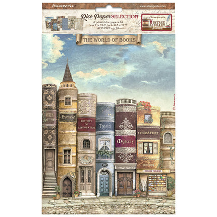 Auswahl 6 Reispapier A4 - Vintage Library