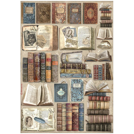 Auswahl 6 Reispapier A4 - Vintage Library