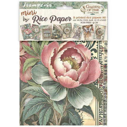 Bedrucktes Mini-Reispapier A6 8 Blätter für Kunst und Handwerk - Gardens of Time