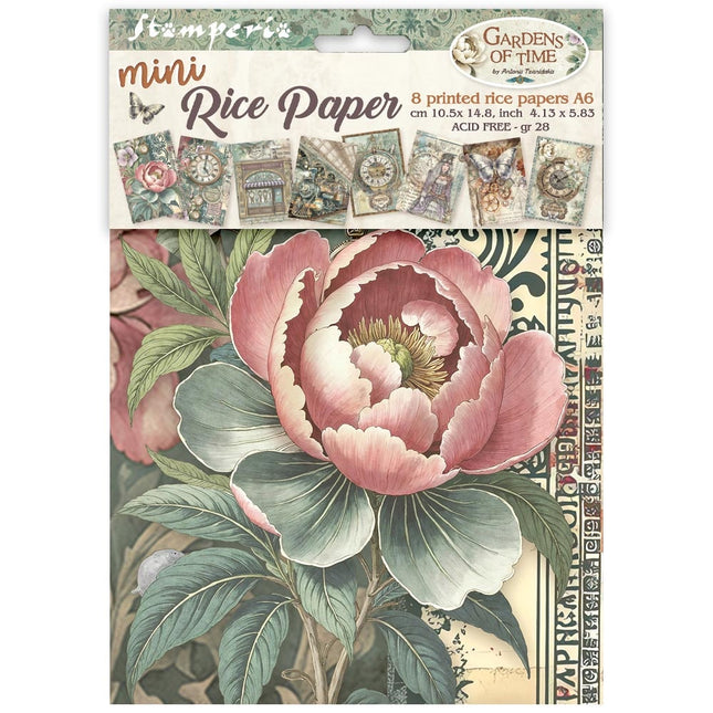 Bedrucktes Mini-Reispapier A6 8 Blätter für Kunst und Handwerk - Gardens of Time