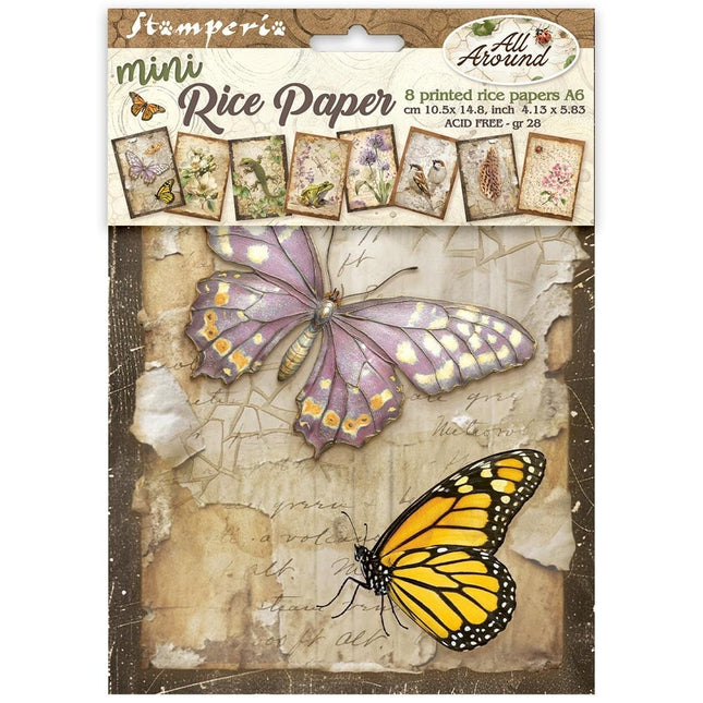 Bedrucktes Mini Reispapier A6 8 Blätter für Kunst und Handwerk - All Around