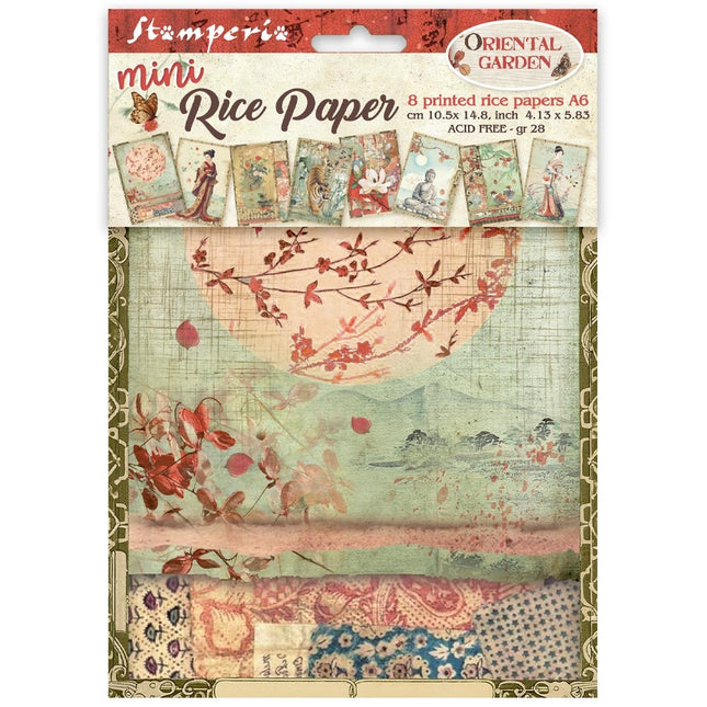 Bedrucktes Mini-Reispapier A6 8 Blätter für Kunst und Handwerk - Orientalischer Garten