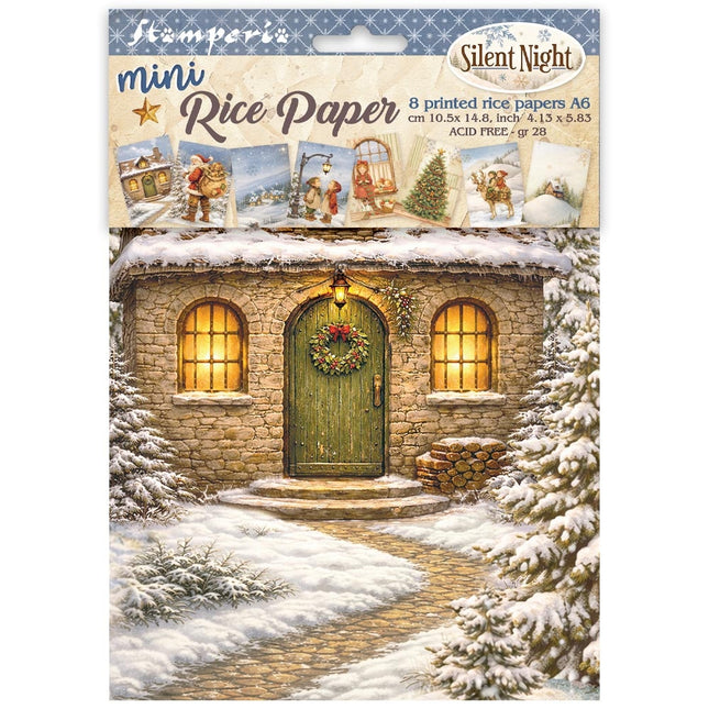 Printed Mini Rice paper A6 8 sheets for Art and Craft - Silent Night