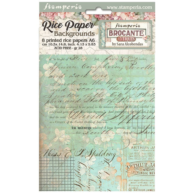 Auswahl 8 Reispapier A6 Hintergründe - Brocante Antiques