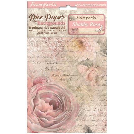Auswahl 8 Reispapier A6 Hintergründe - Shabby Rose