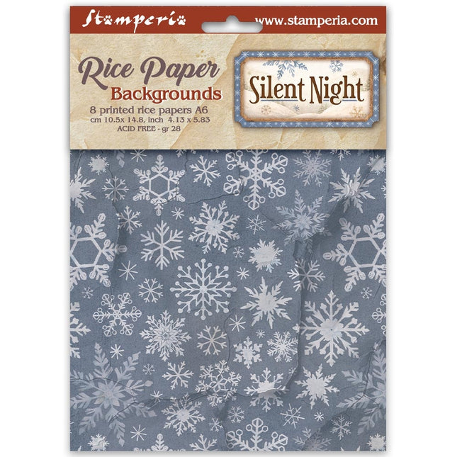 Printed 8 Rice paper A6 backgrounds selection for Art and Craft - Silent Night