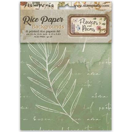 Printed 8 Rice paper A6 backgrounds selection for Art and Craft - Flowers and Poems