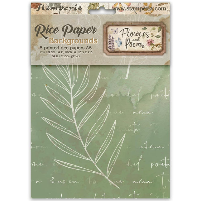 Printed 8 Rice paper A6 backgrounds selection for Art and Craft - Flowers and Poems