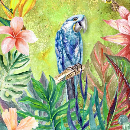 Tropischer BLAUER Vogel mit grünem Hintergrund Reispapier A4