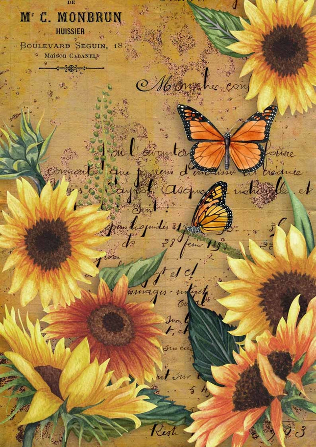 Sonnenblumen und Monarchfalter Reispapier A3