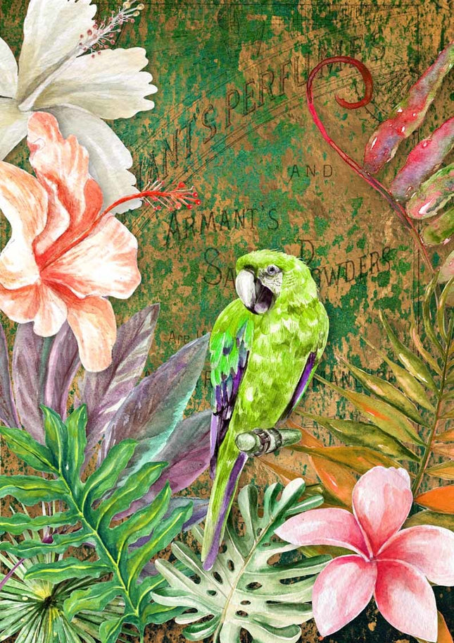 Tropischer grüner Vogel Reispapier A4