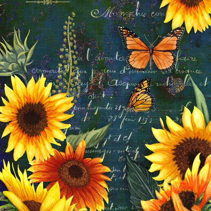 Sonnenblumen und Monarch Grüner Schmetterling Reispapier A4