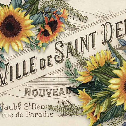 Sonnenblumen mit Ville de St Denis Etikett Reispapier A4