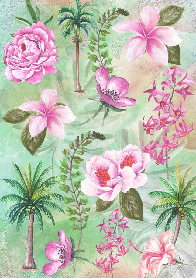 Tropische Blumen-Collage Reispapier A4