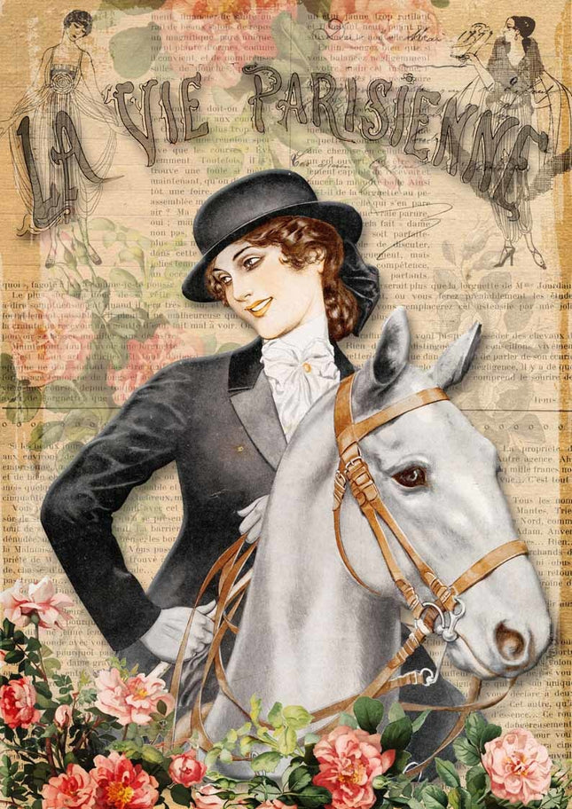 La Vie Parisienne Mädchen mit Pferd Französisches Reispapier A4