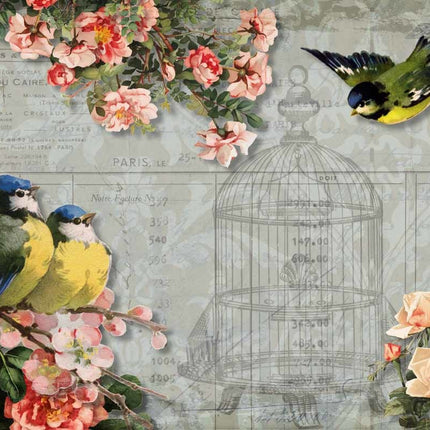 Meisen und Rosen mit Vogelkäfig A3