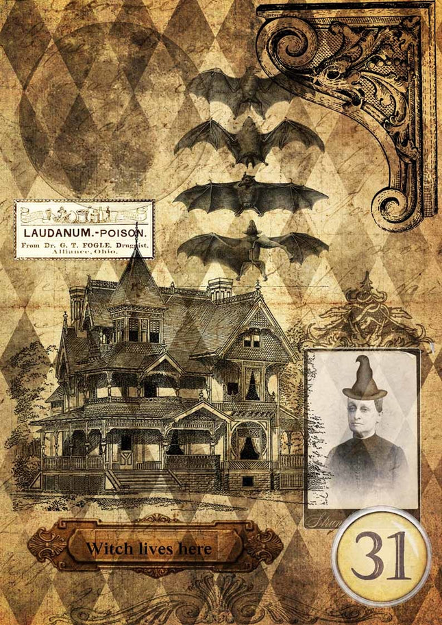Halloween Spukhaus mit Hexe A4