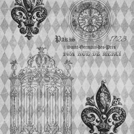 Hotel Harlekin Fleur de Lis Schwarz-Weiß A4