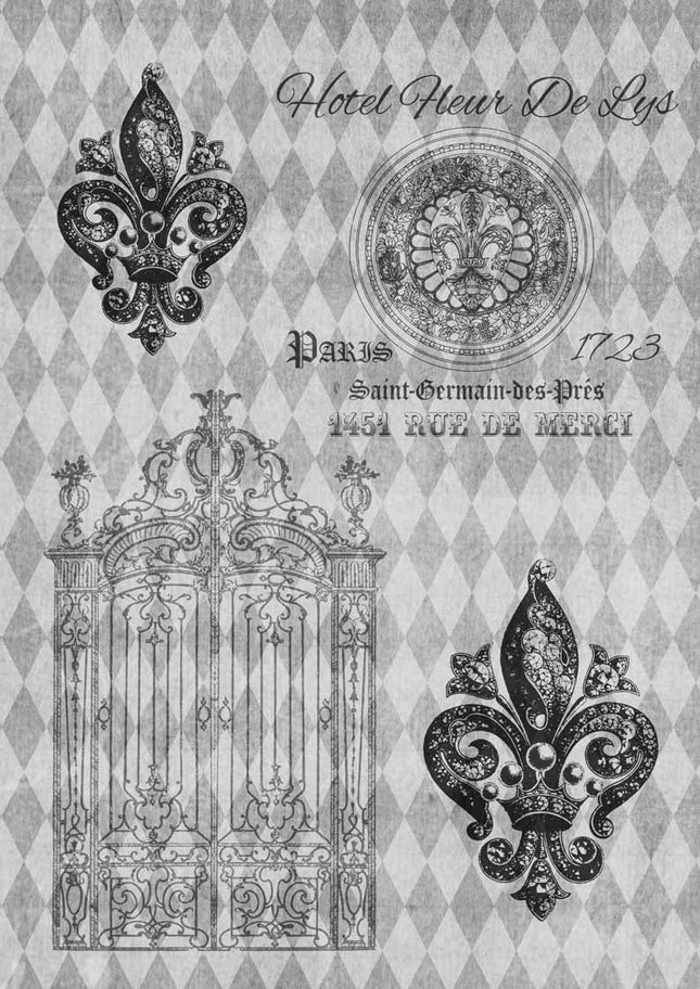 Hotel Harlekin Fleur de Lis Schwarz-Weiß A4