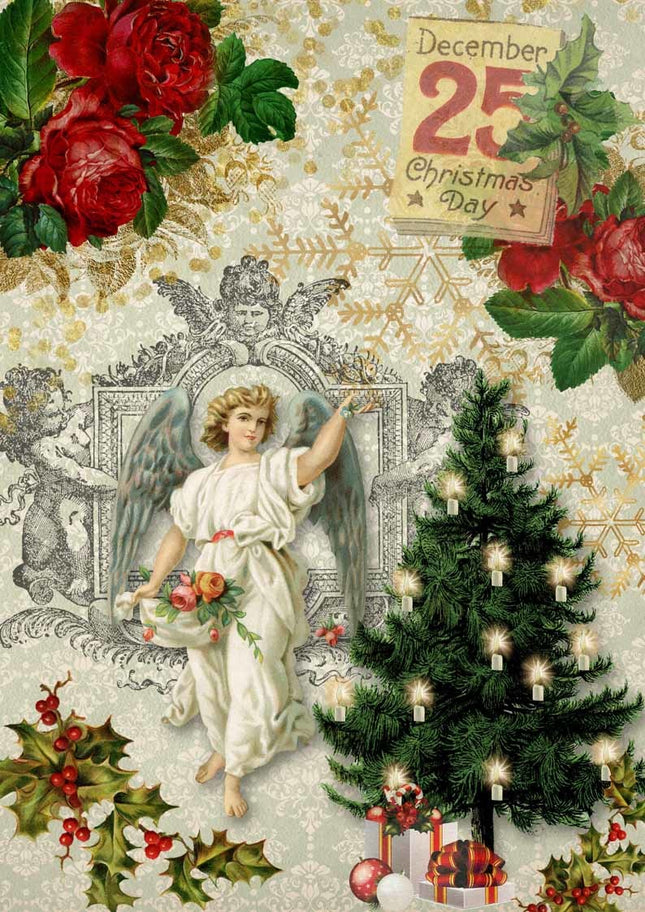 Weihnachtsengel mit Baum A4