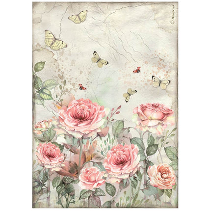 A4 Reispapier verpackt - House of Roses Rosen und Schmetterling