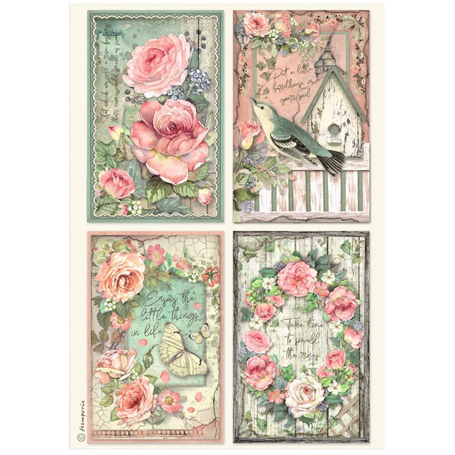 A4 Reispapier verpackt - House of Roses 4 Karten