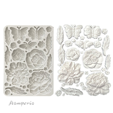 Silikonform A5 - Old Lace Schmetterling und Blumen