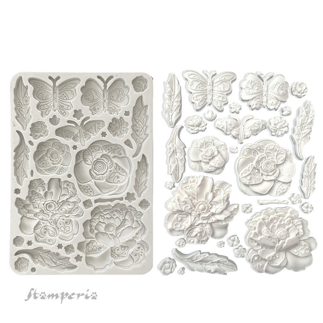 Silikonform A5 - Schmetterling und Blumen aus alter Spitze