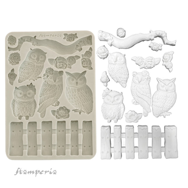 Silikonform A5 - Das Eulenhaus Eulen und Ast  