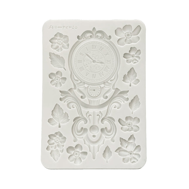 Silikonform Designs A5 für Kunst und Handwerk - Gardens of Time Uhr und Blumen