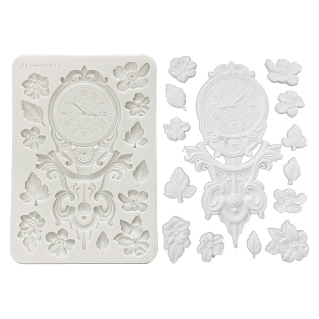 Silikonform Designs A5 für Kunst und Handwerk - Gardens of Time Uhr und Blumen