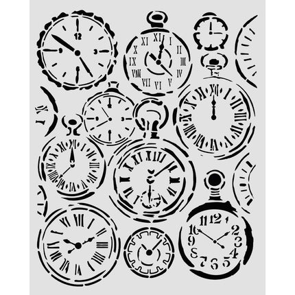 Gelaserte Schablone für Kunst und Handwerk cm 20X25 - Gardens of Time gemischte Uhren