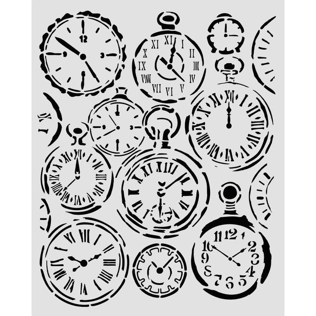 Gelaserte Schablone für Kunst und Handwerk cm 20X25 - Gardens of Time gemischte Uhren