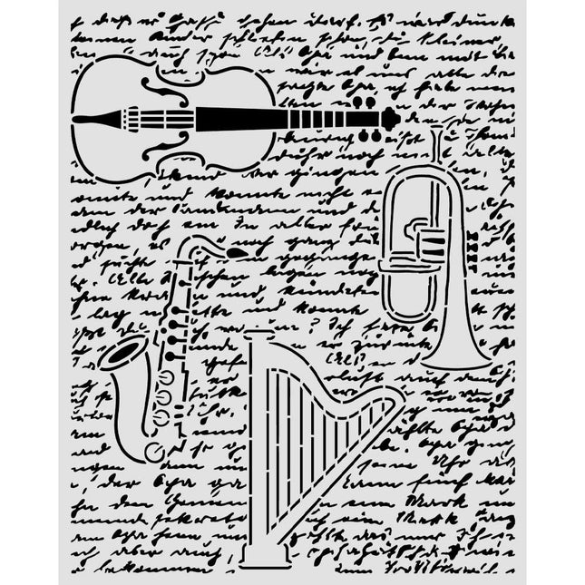 Lasergeschnittene Schablone für Kunst und Handwerk cm 20x25 - Symphony Violine, Trompete, Harfe