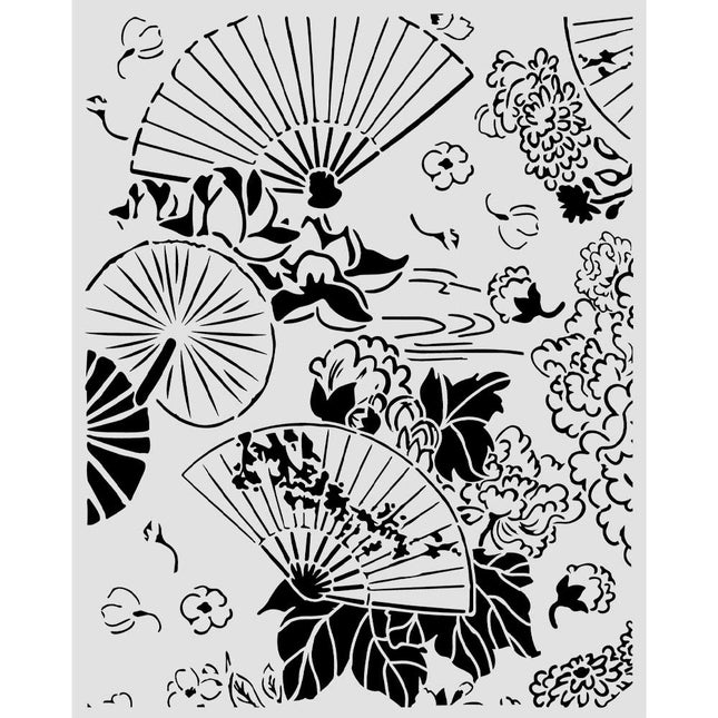 Lasergeschnittene Schablone für Kunst und Handwerk cm 20x25 - Oriental Garden Fächer