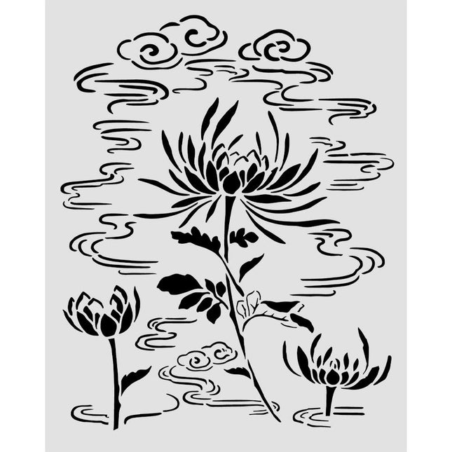 Lasergeschnittene Schablone für Kunst und Handwerk cm 20x25 - Oriental Garden Lotusblume