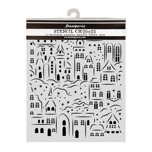 Cut laser stencil for Art and Craft cm 20X25 - Christmas village