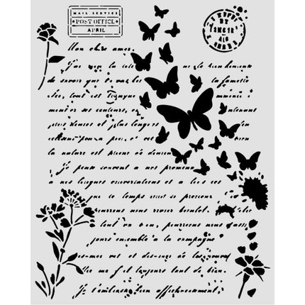 Cut laser stencil for Art and Craft cm 20X25 - Flowers and Poems letter and butterflies
