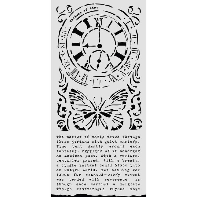Gelaserte Schablone für Kunst und Handwerk cm 12X25 - Gardens of Time Uhr und Schmetterling