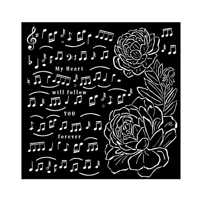 Dicke Schablone cm 18X18 - Precious Musik und Pfingstrose