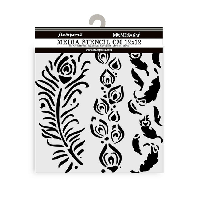 Dicke Schablone 12x12 cm - Masquerade Federn